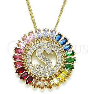 Collares con Dije 04.210.0021.1.20 Oro Laminado, Diseño de Iniciales, con Multicolor Zirconia Cubica, Pulido, Tono Dorado (02 MM Thickness, 20 Inches Length)