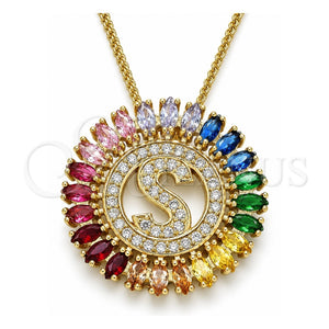 Collares con Dije 04.210.0021.1.20 Oro Laminado, Diseño de Iniciales, con Multicolor Zirconia Cubica, Pulido, Tono Dorado (02 MM Thickness, 20 Inches Length)