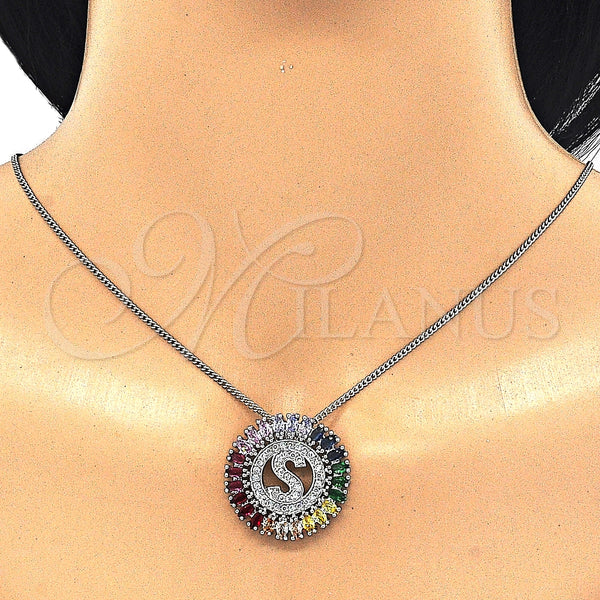 Collares con Dije 04.210.0021.3.20 Rodio Laminado, Diseño de Iniciales, con Zirconia Cubica Multicolor, Pulido, Rodinado (Grosor 02 MM, 20 Pulgadas de Largo)