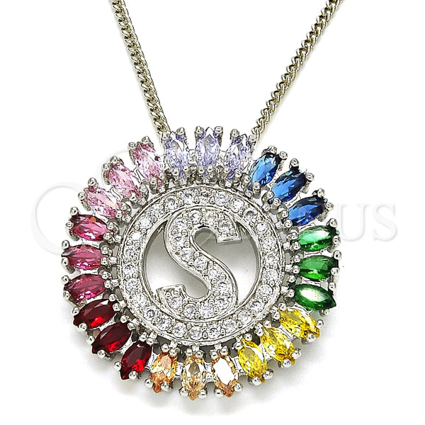 Collares con Dije 04.210.0021.3.20 Rodio Laminado, Diseño de Iniciales, con Zirconia Cubica Multicolor, Pulido, Rodinado (Grosor 02 MM, 20 Pulgadas de Largo)