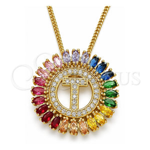 Collares con Dije 04.210.0022.1.20 Oro Laminado, Diseño de Iniciales, con Multicolor Zirconia Cubica, Pulido, Tono Dorado (02 MM Thickness, 20 Inches Length)