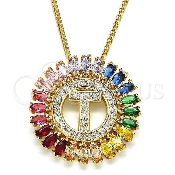 Collares con Dije 04.210.0022.1.20 Oro Laminado, Diseño de Iniciales, con Multicolor Zirconia Cubica, Pulido, Tono Dorado (02 MM Thickness, 20 Inches Length)