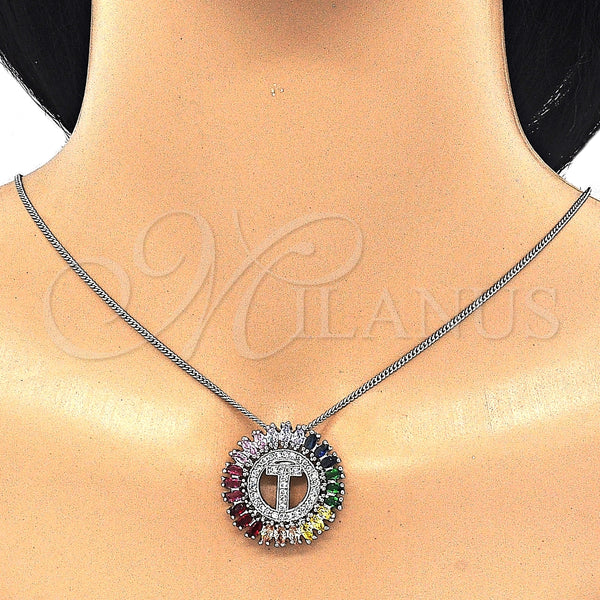 Collares con Dije 04.210.0022.3.20 Rodio Laminado, Diseño de Iniciales, con Zirconia Cubica Multicolor, Pulido, Rodinado (Grosor 02 MM, 20 Pulgadas de Largo)
