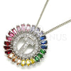 Collares con Dije 04.210.0022.3.20 Rodio Laminado, Diseño de Iniciales, con Zirconia Cubica Multicolor, Pulido, Rodinado (Grosor 02 MM, 20 Pulgadas de Largo)