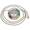 Collares con Dije 04.210.0022.3.20 Rodio Laminado, Diseño de Iniciales, con Zirconia Cubica Multicolor, Pulido, Rodinado (Grosor 02 MM, 20 Pulgadas de Largo)