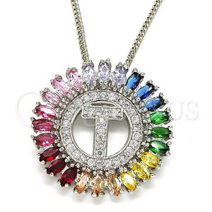 Collares con Dije 04.210.0022.3.20 Rodio Laminado, Diseño de Iniciales, con Zirconia Cubica Multicolor, Pulido, Rodinado (Grosor 02 MM, 20 Pulgadas de Largo)