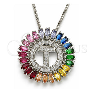 Collares con Dije 04.210.0022.3.20 Rodio Laminado, Diseño de Iniciales, con Zirconia Cubica Multicolor, Pulido, Rodinado (Grosor 02 MM, 20 Pulgadas de Largo)