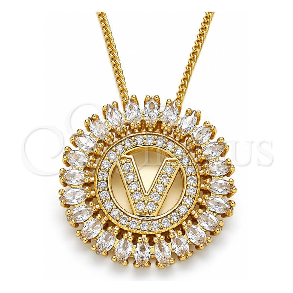 Collares con Dije 04.210.0023.20 Oro Laminado, Diseño de Iniciales, con Blanca Zirconia Cubica, Pulido, Tono Dorado (02 MM Thickness, 20 Inches Length)