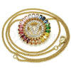 Collares con Dije 04.210.0023.1.20 Oro Laminado, Diseño de Iniciales, con Multicolor Zirconia Cubica, Pulido, Tono Dorado (02 MM Thickness, 20 Inches Length)
