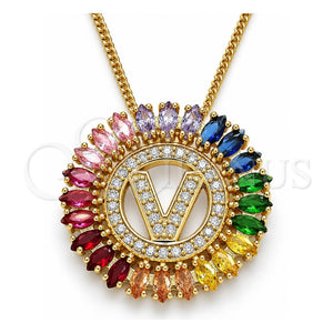 Collares con Dije 04.210.0023.1.20 Oro Laminado, Diseño de Iniciales, con Multicolor Zirconia Cubica, Pulido, Tono Dorado (02 MM Thickness, 20 Inches Length)