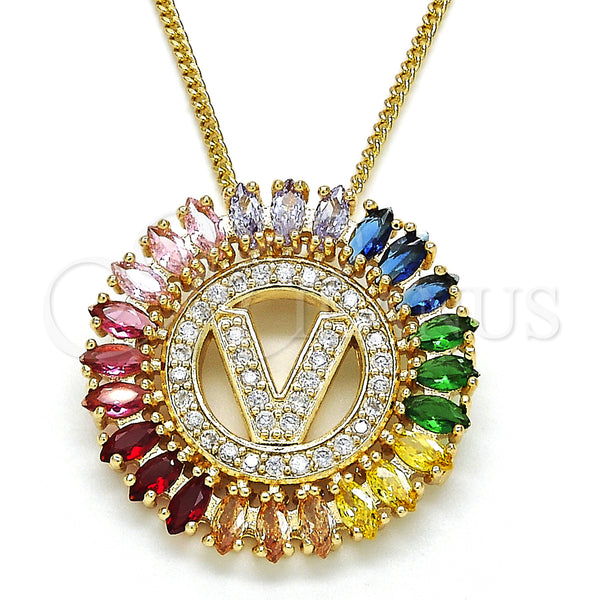 Collares con Dije 04.210.0023.1.20 Oro Laminado, Diseño de Iniciales, con Multicolor Zirconia Cubica, Pulido, Tono Dorado (02 MM Thickness, 20 Inches Length)