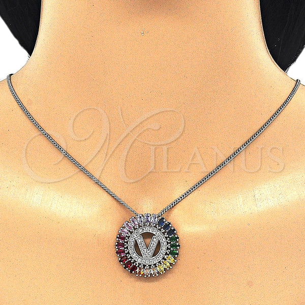 Collares con Dije 04.210.0023.3.20 Rodio Laminado, Diseño de Iniciales, con Zirconia Cubica Multicolor, Pulido, Rodinado (Grosor 02 MM, 20 Pulgadas de Largo)