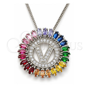 Collares con Dije 04.210.0023.3.20 Rodio Laminado, Diseño de Iniciales, con Zirconia Cubica Multicolor, Pulido, Rodinado (Grosor 02 MM, 20 Pulgadas de Largo)