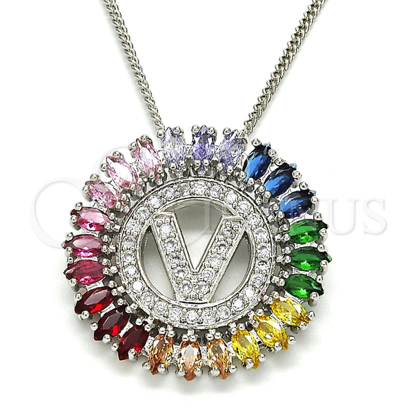 Collares con Dije 04.210.0023.3.20 Rodio Laminado, Diseño de Iniciales, con Zirconia Cubica Multicolor, Pulido, Rodinado (Grosor 02 MM, 20 Pulgadas de Largo)