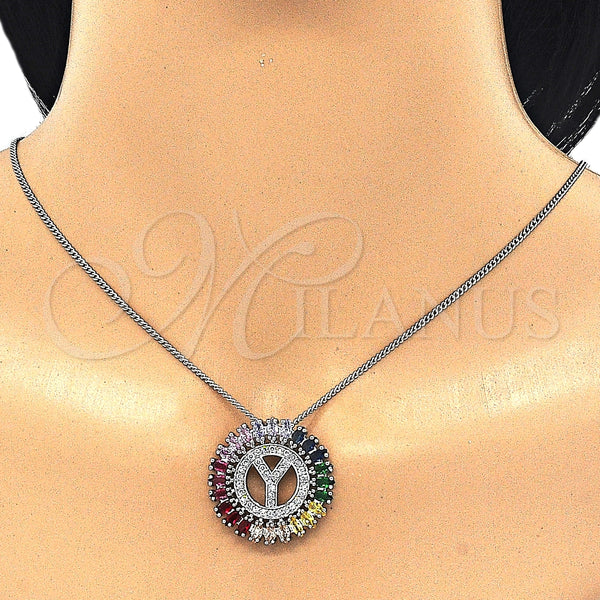 Collares con Dije 04.210.0024.3.20 Rodio Laminado, Diseño de Iniciales, con Zirconia Cubica Multicolor, Pulido, Rodinado (Grosor 02 MM, 20 Pulgadas de Largo)