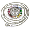 Collares con Dije 04.210.0024.3.20 Rodio Laminado, Diseño de Iniciales, con Zirconia Cubica Multicolor, Pulido, Rodinado (Grosor 02 MM, 20 Pulgadas de Largo)
