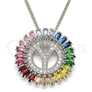 Collares con Dije 04.210.0024.3.20 Rodio Laminado, Diseño de Iniciales, con Zirconia Cubica Multicolor, Pulido, Rodinado (Grosor 02 MM, 20 Pulgadas de Largo)
