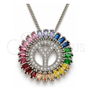 Collares con Dije 04.210.0024.3.20 Rodio Laminado, Diseño de Iniciales, con Zirconia Cubica Multicolor, Pulido, Rodinado (Grosor 02 MM, 20 Pulgadas de Largo)