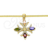 Collares con Dije 04.210.0028.18 Oro Laminado, con Multicolor Zirconia Cubica, Pulido, Tono Dorado (02 MM Thickness, 18 Inches Length)
