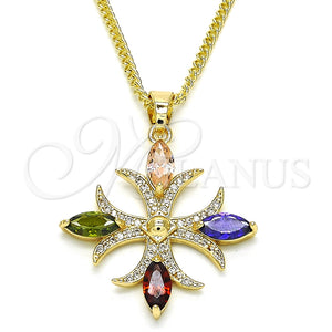 Collares con Dije 04.210.0028.18 Oro Laminado, con Multicolor Zirconia Cubica, Pulido, Tono Dorado (02 MM Thickness, 18 Inches Length)