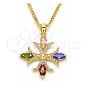 Collares con Dije 04.210.0028.18 Oro Laminado, con Zirconia Cubica Multicolor, Pulido, Tono Dorado (Grosor 02 MM, 18 Pulgadas de Largo)