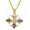 Collares con Dije 04.210.0028.18 Oro Laminado, con Multicolor Zirconia Cubica, Pulido, Tono Dorado (02 MM Thickness, 18 Inches Length)