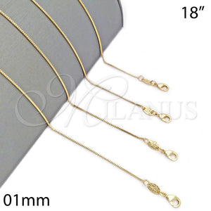 Gargantilla Basica 04.179.0012.18 Oro Laminado, Diseño de Box, Pulido, Tono Dorado (01 MM Thickness, 18 Inches Length)