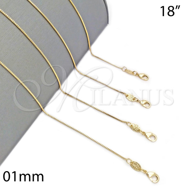 Gargantilla Basica 04.179.0012.18 Oro Laminado, Diseño de Box, Pulido, Tono Dorado (01 MM Thickness, 18 Inches Length)