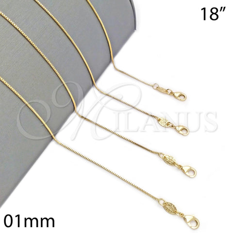 Gargantilla Basica 04.179.0012.18 Oro Laminado, Diseño de Box, Pulido, Tono Dorado (01 MM Thickness, 18 Inches Length)
