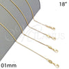 Gargantilla Basica 04.179.0012.18 Oro Laminado, Diseño de Box, Pulido, Tono Dorado (01 MM Thickness, 18 Inches Length)