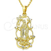 Dije Religioso 05.213.0058 Oro Laminado, Diseño de Guadalupe y Cruz, con Blanca Zirconia Cubica, Pulido, Tono Dorado