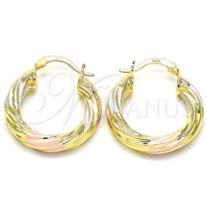 Argolla Pequeña 02.170.0249.25 Oro Laminado, Diseño de Torcido, Pulido, Tres Tonos