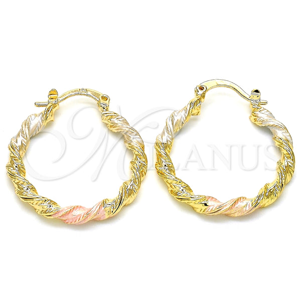 Argolla Pequeña 02.170.0251.25 Oro Laminado, Diseño de Torcido, Pulido, Tres Tonos