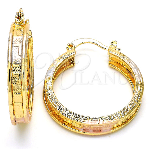 Argolla Mediana 02.170.0255.30 Oro Laminado, Diseño de Llave Griega, Pulido, Tres Tonos