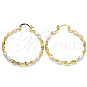 Argolla Mediana 02.170.0260.40 Oro Laminado, Diseño de Torcido, Mate, Tres Tonos