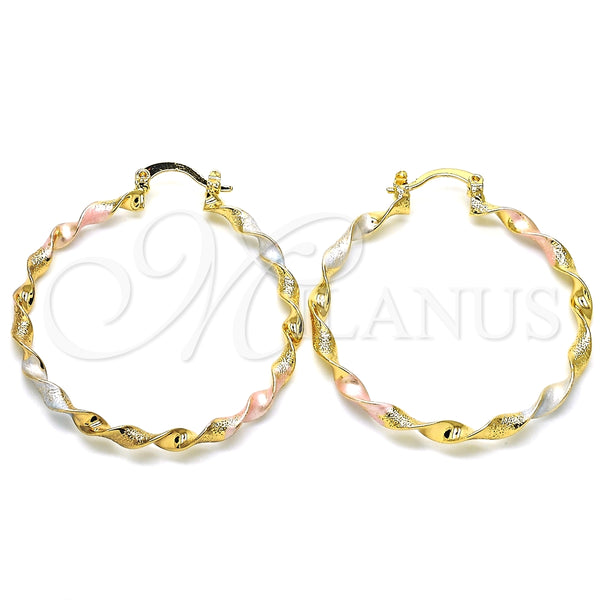 Argolla Mediana 02.170.0260.40 Oro Laminado, Diseño de Torcido, Mate, Tres Tonos