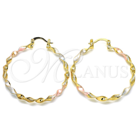 Argolla Mediana 02.170.0260.40 Oro Laminado, Diseño de Torcido, Mate, Tres Tonos