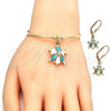 Collar, Pulsera, Dije y Anillo 10.63.0589.1 Oro Laminado, Diseño de Tortuga, con Cristal Blanca, Esmaltado Turquesa, Tono Dorado