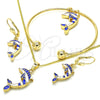 Collar, Pulsera, Dije y Anillo 10.63.0590.1 Oro Laminado, Diseño de Delfín, con Cristal Blanca, Esmaltado Azul, Tono Dorado