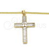 Collares con Dije 04.210.0031.18 Oro Laminado, Diseño de Cruz y Baguette, con Zirconia Cubica Blanca, Pulido, Tono Dorado (Grosor 02 MM, 20 Pulgadas de Largo)