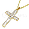 Collares con Dije 04.210.0031.18 Oro Laminado, Diseño de Cruz y Baguette, con Zirconia Cubica Blanca, Pulido, Tono Dorado (Grosor 02 MM, 20 Pulgadas de Largo)