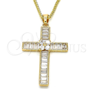 Collares con Dije 04.210.0031.18 Oro Laminado, Diseño de Cruz y Baguette, con Blanca Zirconia Cubica, Pulido, Tono Dorado (02 MM Thickness, 20 Inches Length)