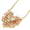 Collares con Dije 04.156.0187.2.20 Oro Laminado, Diseño de Águila y Corazón, con Rosa and Blanca Zirconia Cubica, Pulido, Tono Dorado (02 MM Thickness, 20 Inches Length)