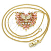 Collares con Dije 04.156.0187.2.20 Oro Laminado, Diseño de Águila y Corazón, con Rosa and Blanca Zirconia Cubica, Pulido, Tono Dorado (02 MM Thickness, 20 Inches Length)