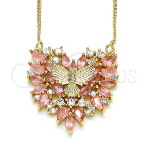 Collares con Dije 04.156.0187.2.20 Oro Laminado, Diseño de Águila y Corazón, con Rosa and Blanca Zirconia Cubica, Pulido, Tono Dorado (02 MM Thickness, 20 Inches Length)