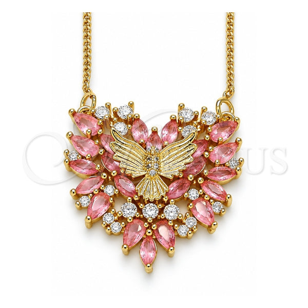 Collares con Dije 04.156.0187.2.20 Oro Laminado, Diseño de Águila y Corazón, con Zirconia Cubica Rosa y Blanca, Pulido, Tono Dorado (Grosor 02 MM, 20 Pulgadas de Largo)