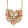 Collares con Dije 04.156.0187.2.20 Oro Laminado, Diseño de Águila y Corazón, con Rosa and Blanca Zirconia Cubica, Pulido, Tono Dorado (02 MM Thickness, 20 Inches Length)