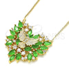 Collares con Dije 04.156.0187.3.20 Oro Laminado, Diseño de Águila y Corazón, con Verde and Blanca Zirconia Cubica, Pulido, Tono Dorado (02 MM Thickness, 20 Inches Length)