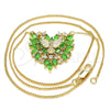 Collares con Dije 04.156.0187.3.20 Oro Laminado, Diseño de Águila y Corazón, con Verde and Blanca Zirconia Cubica, Pulido, Tono Dorado (02 MM Thickness, 20 Inches Length)