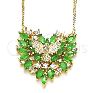 Collares con Dije 04.156.0187.3.20 Oro Laminado, Diseño de Águila y Corazón, con Verde and Blanca Zirconia Cubica, Pulido, Tono Dorado (02 MM Thickness, 20 Inches Length)